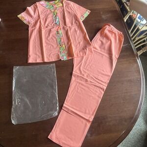 Vintage Lorraine Blue Antron Nylon 2 Piece Nightgown‎ Set, Pants & Button Top